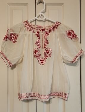 Vintage Artex Hand Embroidery Peasant Boho Hippie Delicate Sheer Floral Top